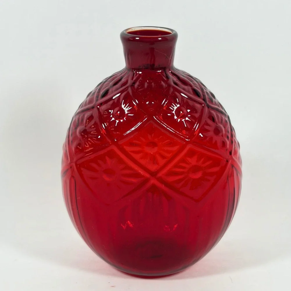 Vintage MMA Ruby Red Glass Daisy button Small Flask Vase Metropolitan Museum Art